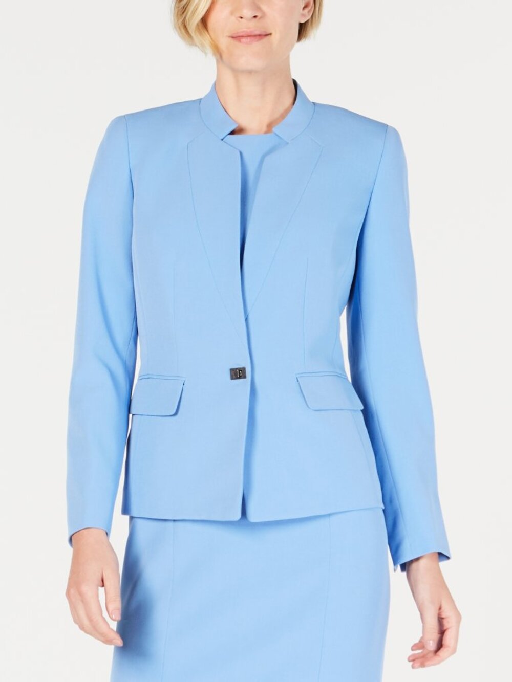 NWT Kasper Womens Size 10 Light Blue Long Sleeve One-Button Blazer Jacket NEW